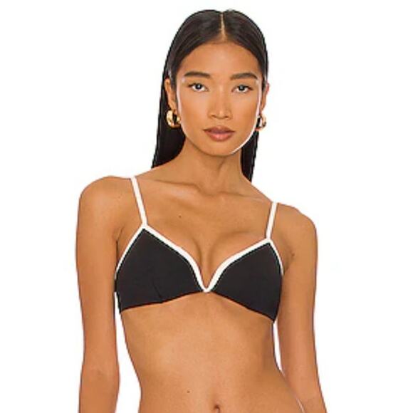 L*Space Helena Bikini Top in Black Cream Size Medium V Wired Front NWT - Picture 1 of 5